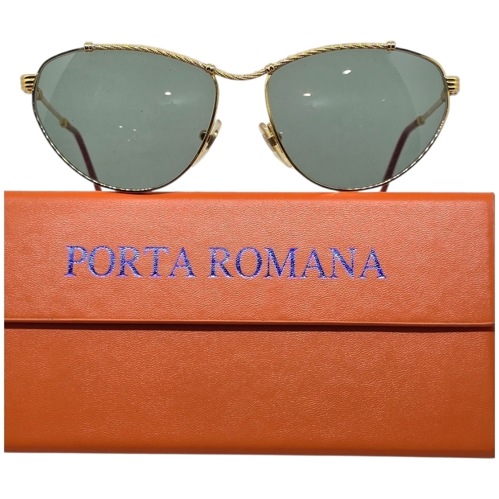 Porta Romana Gold Frame Sunglasses with green lenses